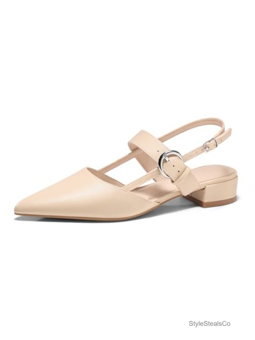 Womens Slingback Flats Chunky Low Heels Mary Jane Pointed Closed Toe Ankle
